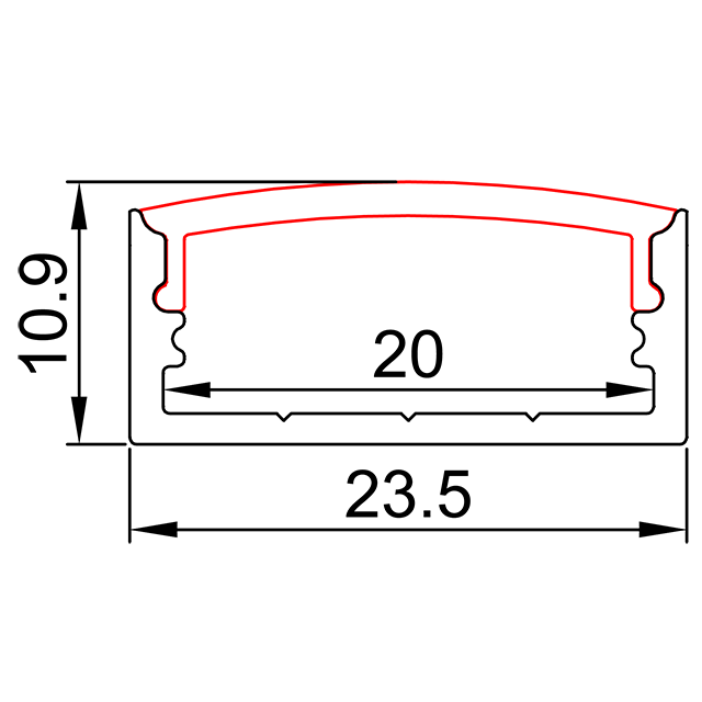 L23,5mm*A10,9mm (largura interna 20mm) LED perfil de alumínio sem asa