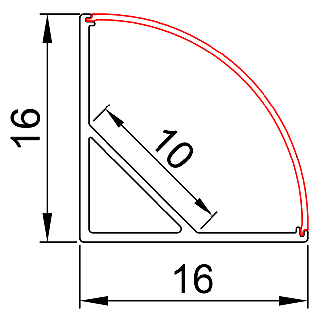 W16mm*H16mm (Largura Interna 10mm) LED Alumínio Perfil Triângulo
